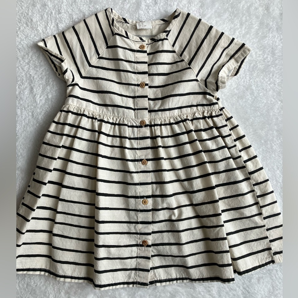 H&M 100% cotton striped dress black cream 12-18 months